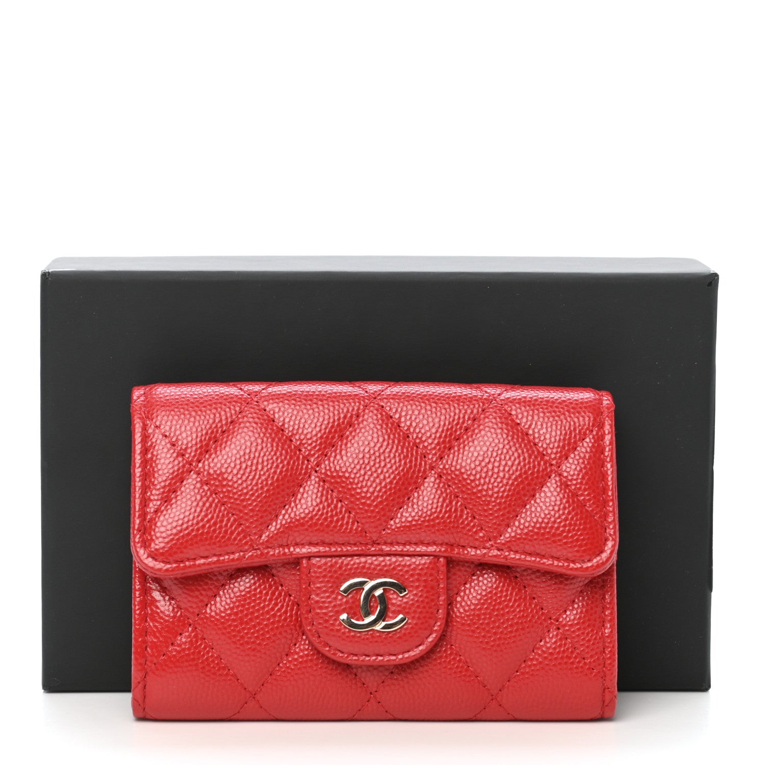 Chanel Caviar Quilted Flap Card Holder Wallet Red 9 of 9