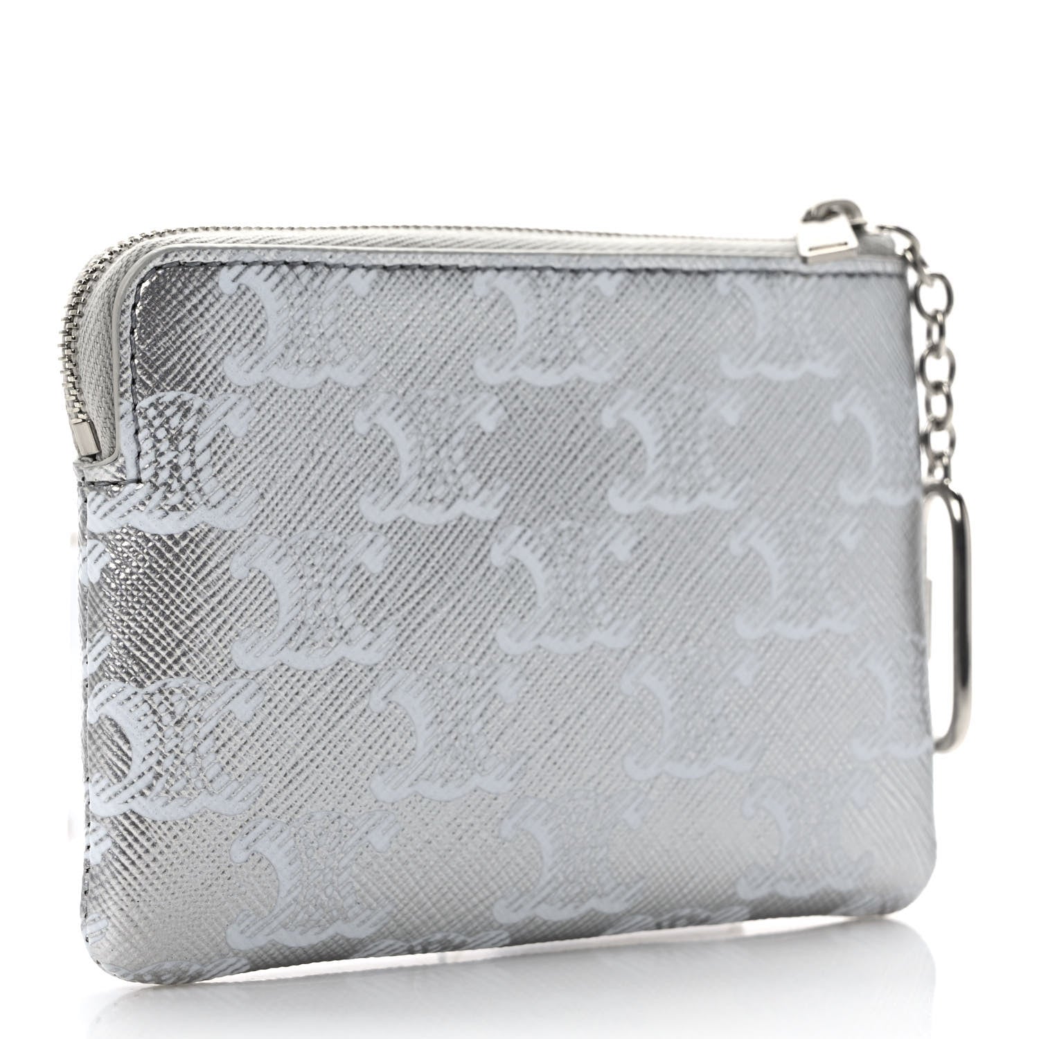 Celine Triomphe Canvas Coin and Card Pouch Silver White 3 of 7