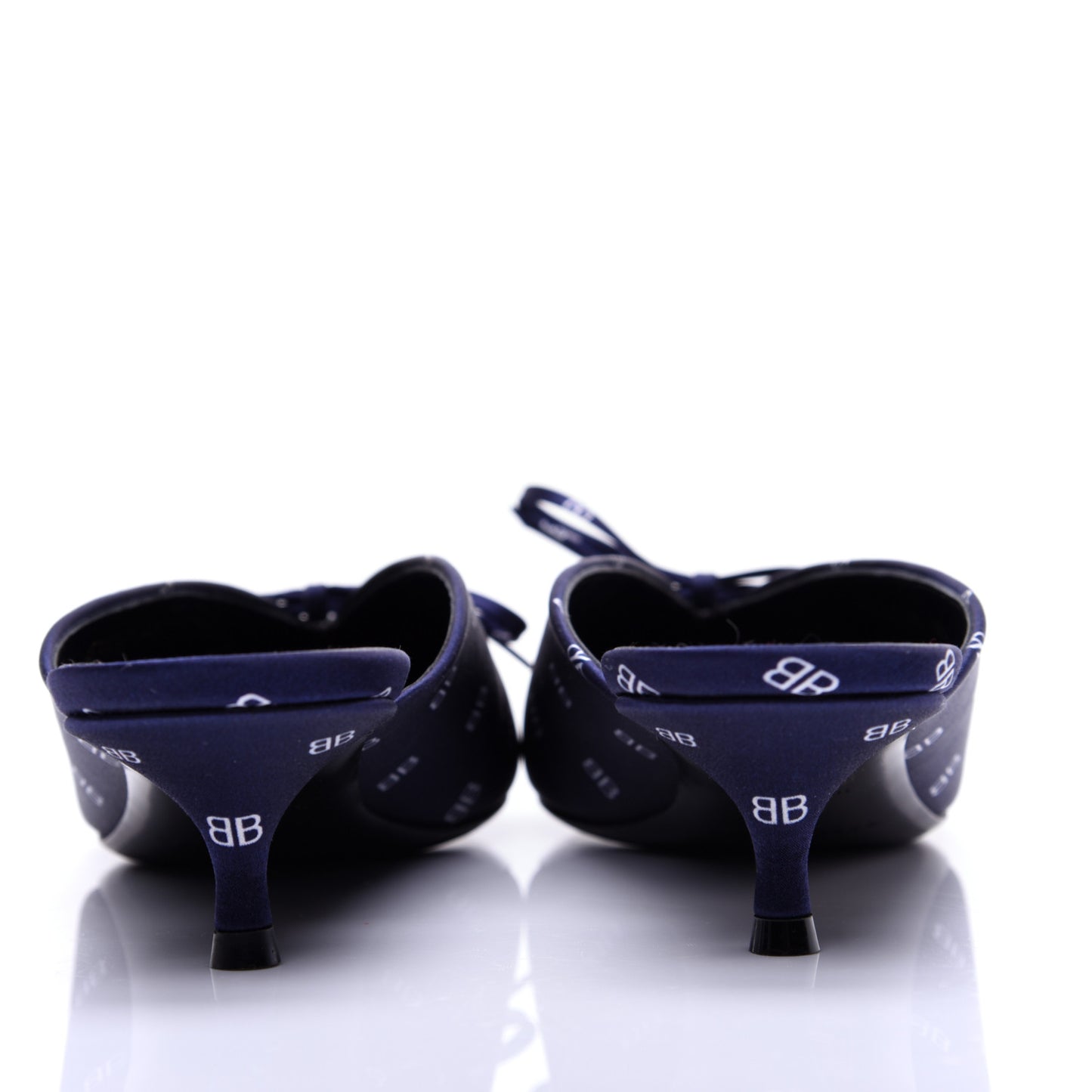 Crepe Satin BB Printed Knife Pointed Toe 40mm Mules 40 Blue White