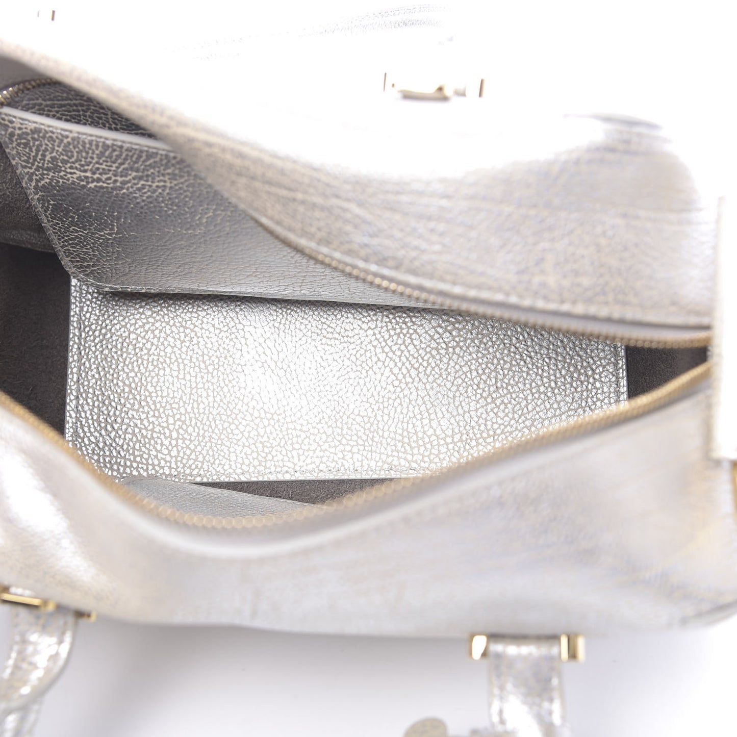 Metallic Crispy Calfskin Cool Box Satchel Antique Silver