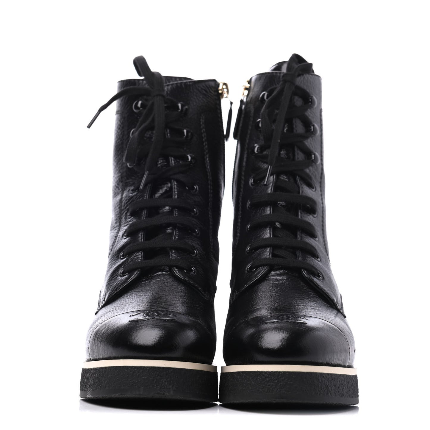 Shiny Crumpled Lambskin Lace Up Boots 39 Black