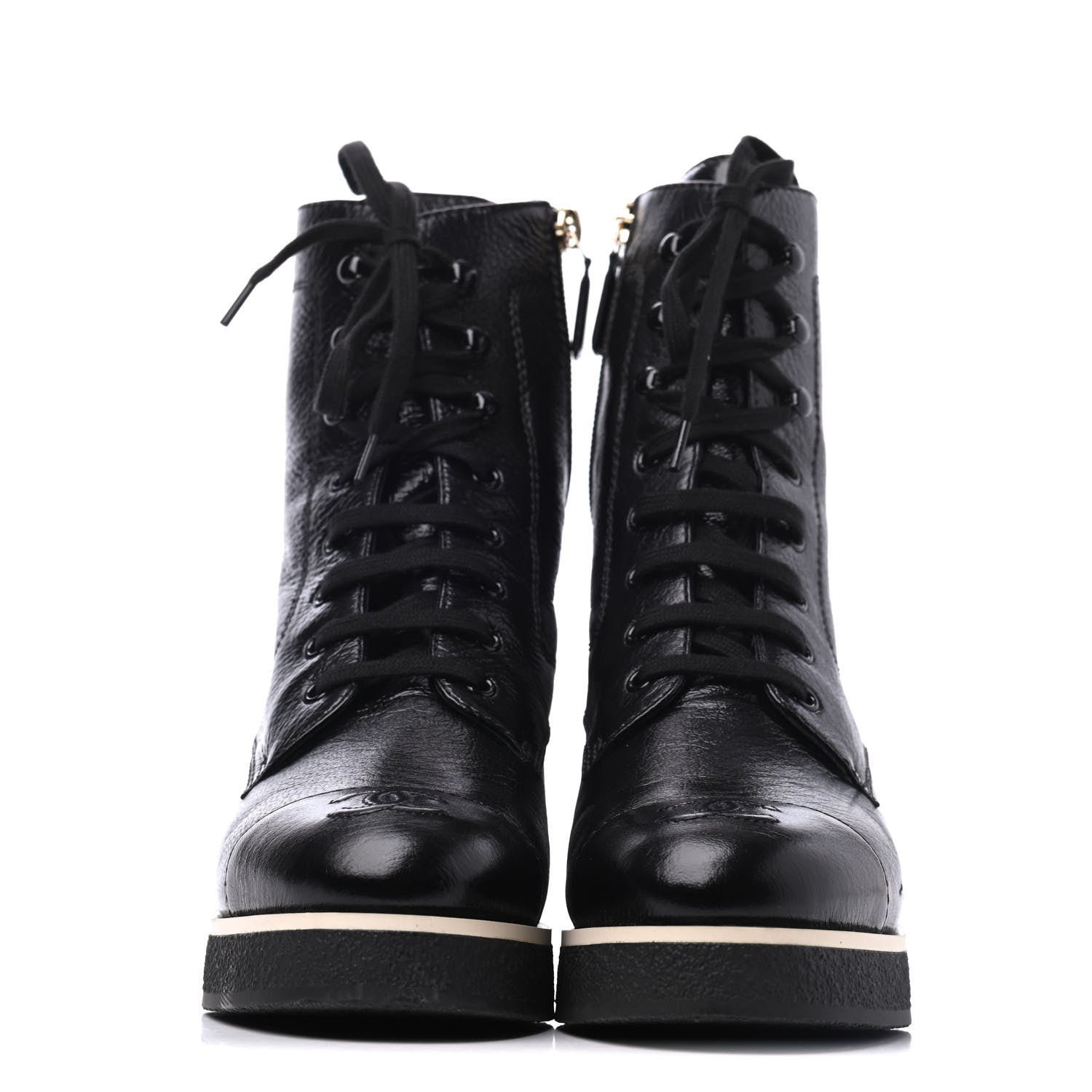 Chanel Shiny Crumpled Lambskin Lace Up Boots 39 Black 2 of 10