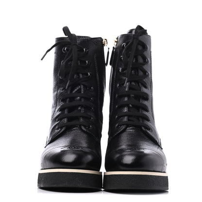 Chanel Shiny Crumpled Lambskin Lace Up Boots 39 Black 2 of 10