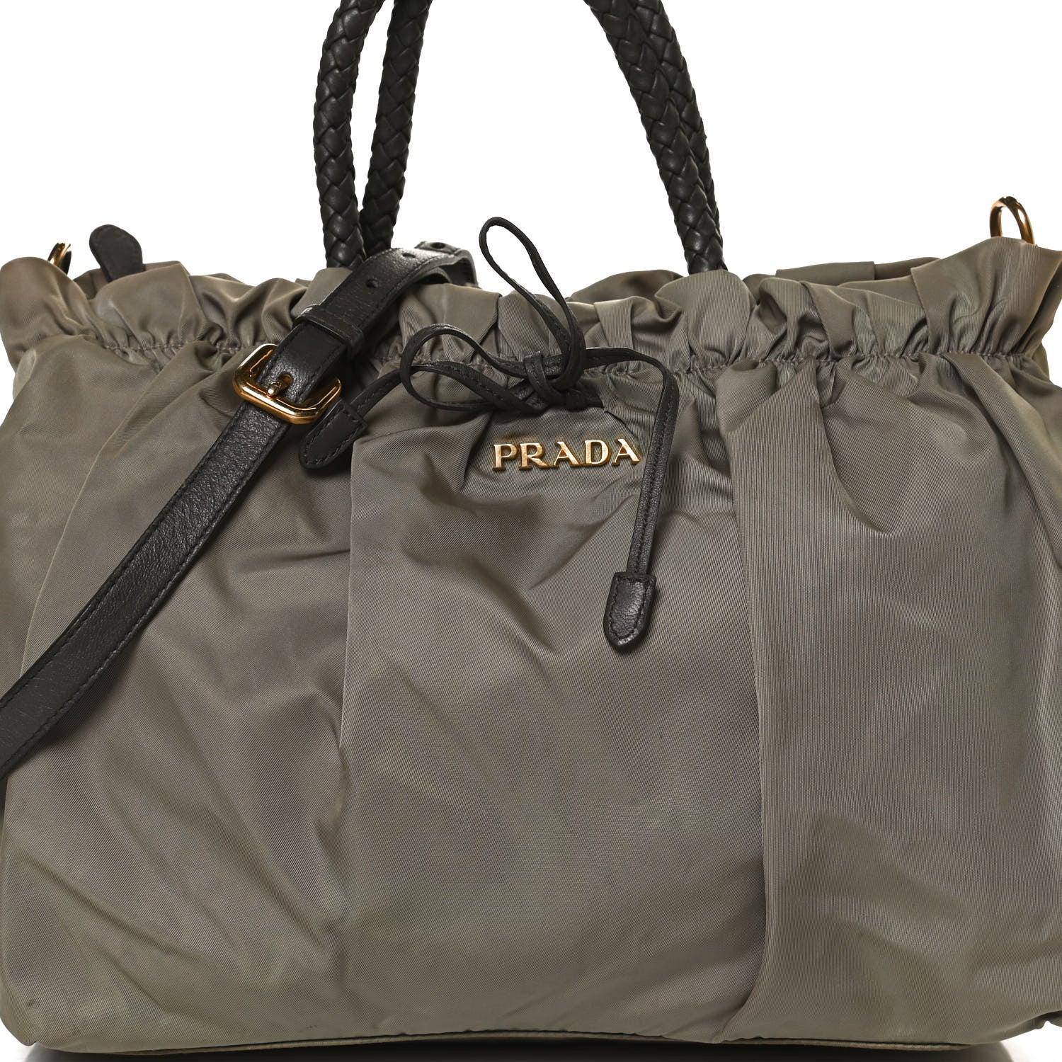 Prada Tessuto Nylon Nappa Braided Top Handle Tote Grey 8 of 16