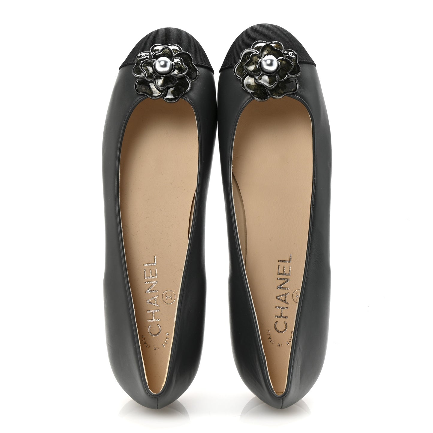 Lambskin Grosgrain Camellia Ballerina Flats 40 Dark Grey Black