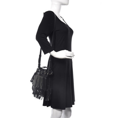 Saint Laurent Calfskin Studded Small Emmanuelle Fringe Bucket Bag Black 3 of 13
