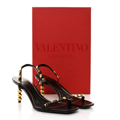 Valentino Garavani Goatskin Rockstud Sculpted Heel 70mm Slingback Sandals 36.5 Black 8 of 8