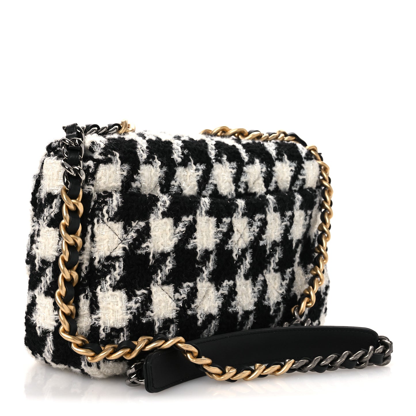Tweed Quilted Medium Chanel 19 Flap Black Ecru White