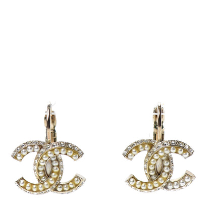Chanel Crystal Pearl CC Dangle Earrings Gold 1 of 4