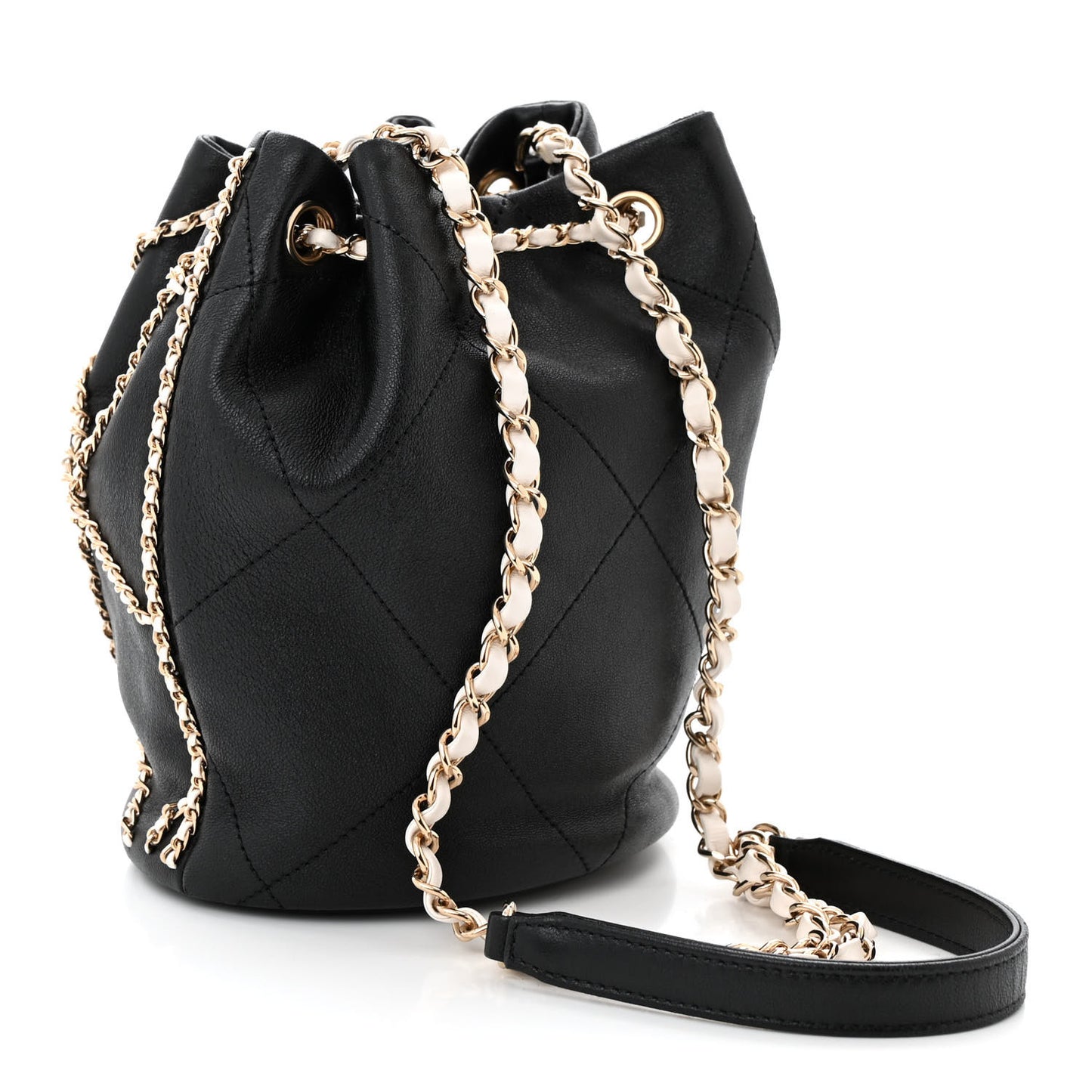 Lambskin Entwined Chain Bucket Bag Black