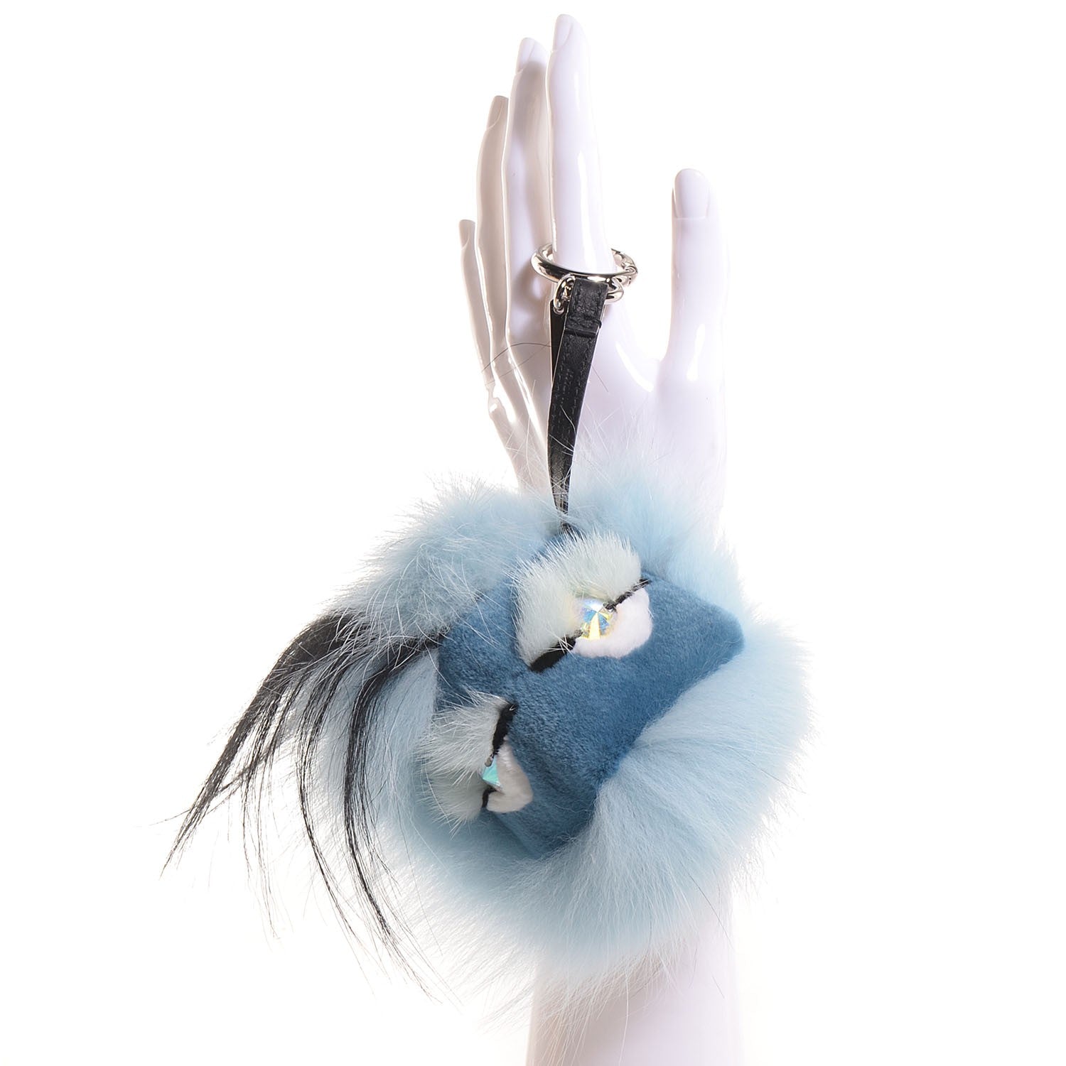 Fendi Fox Mink Rabbit Fur Maddie Monster Bag Bug Charm Light Blue 2 of 6