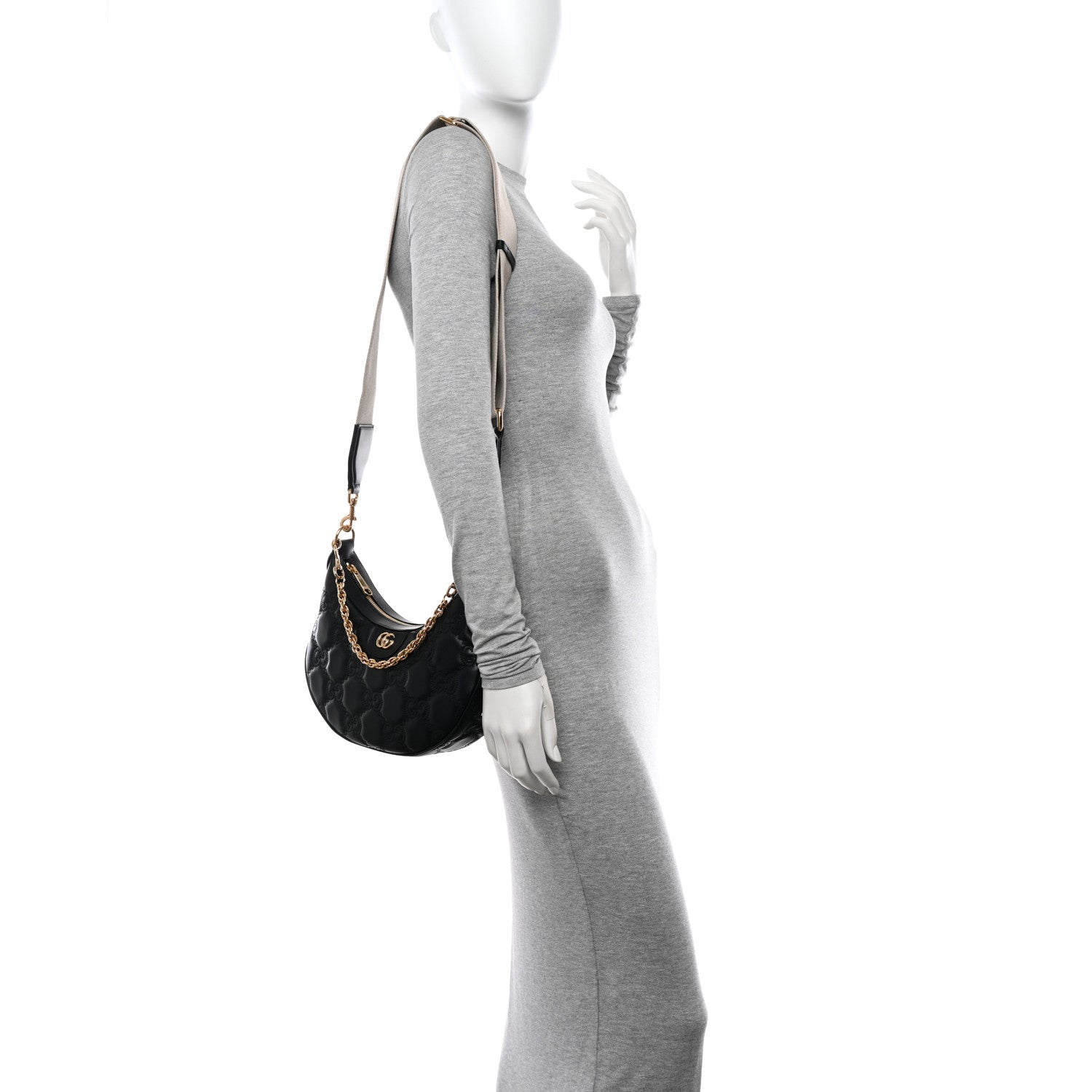 Gucci Calfskin GG Matelasse Small Hobo Shoulder Bag Black Natural 2 of 10