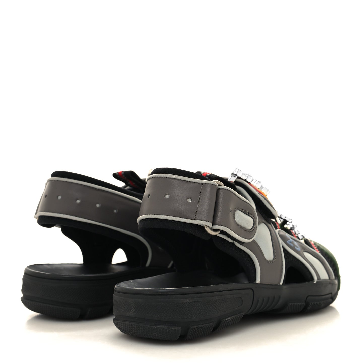 Mesh Fabric Tinsel Sport Sandals 35 Black Silver Green