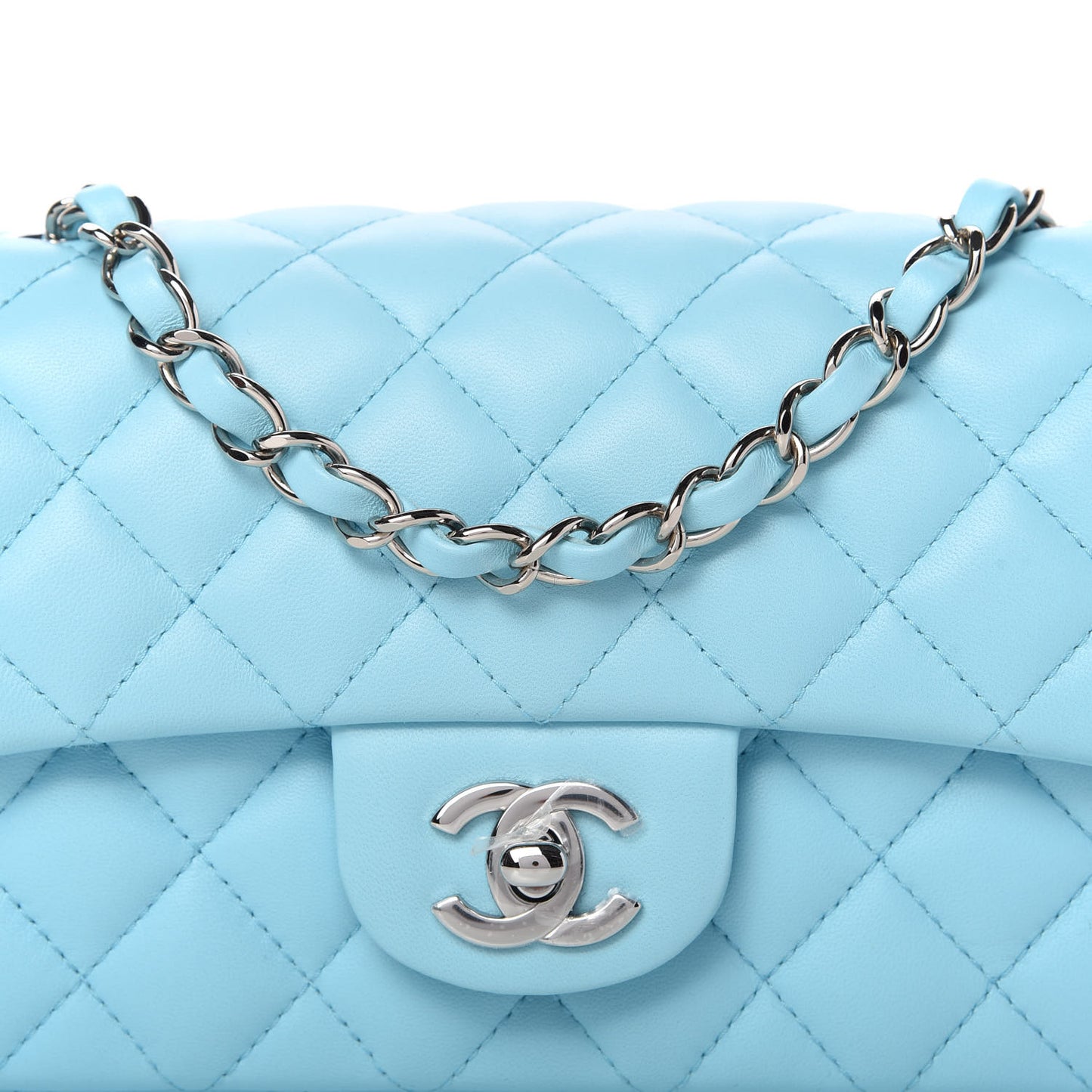 Lambskin Quilted Mini Rectangular Flap Light Blue