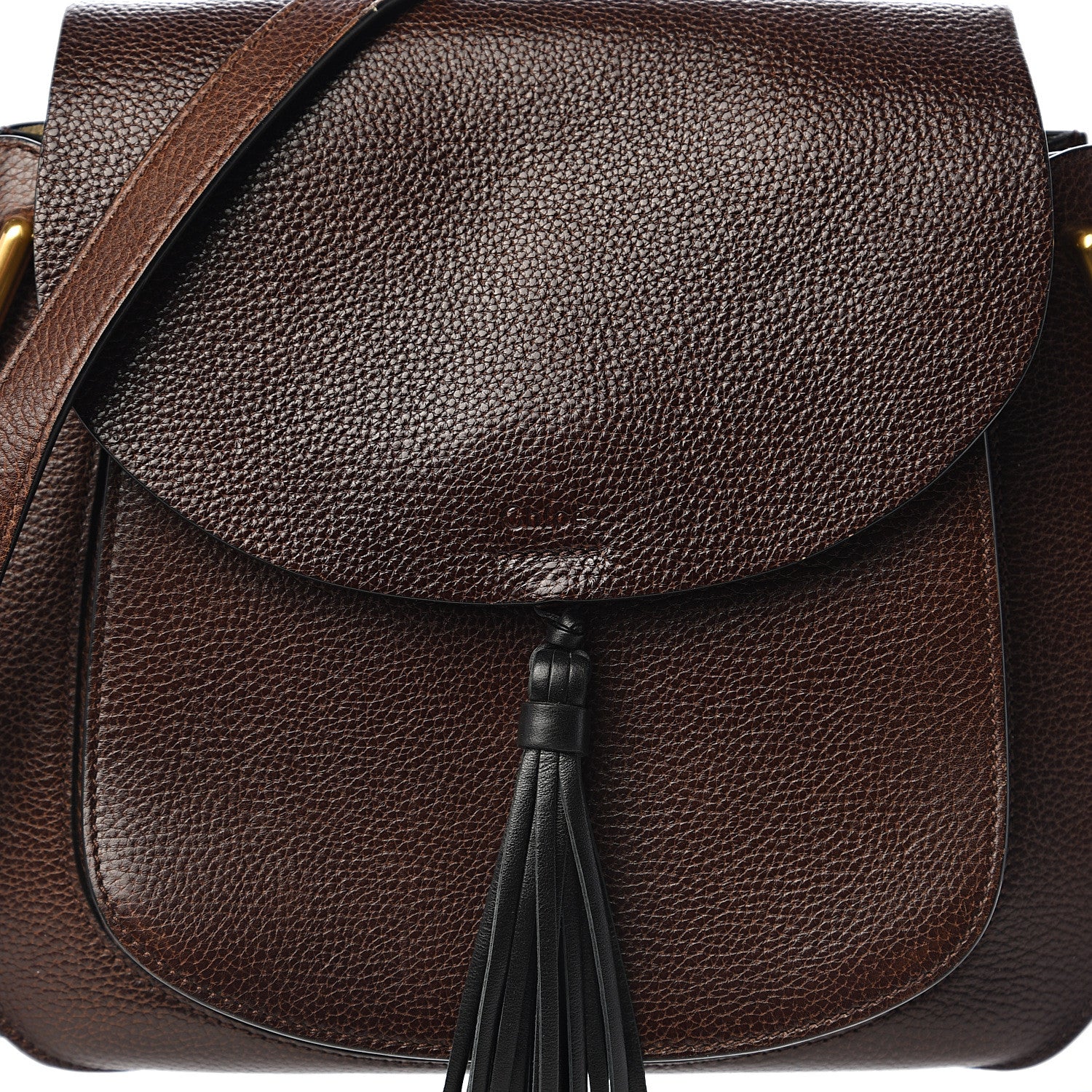 Chloe Grained Calfskin Medium Hudson Tassel Shoulder Bag Dark Wood 14 of 14