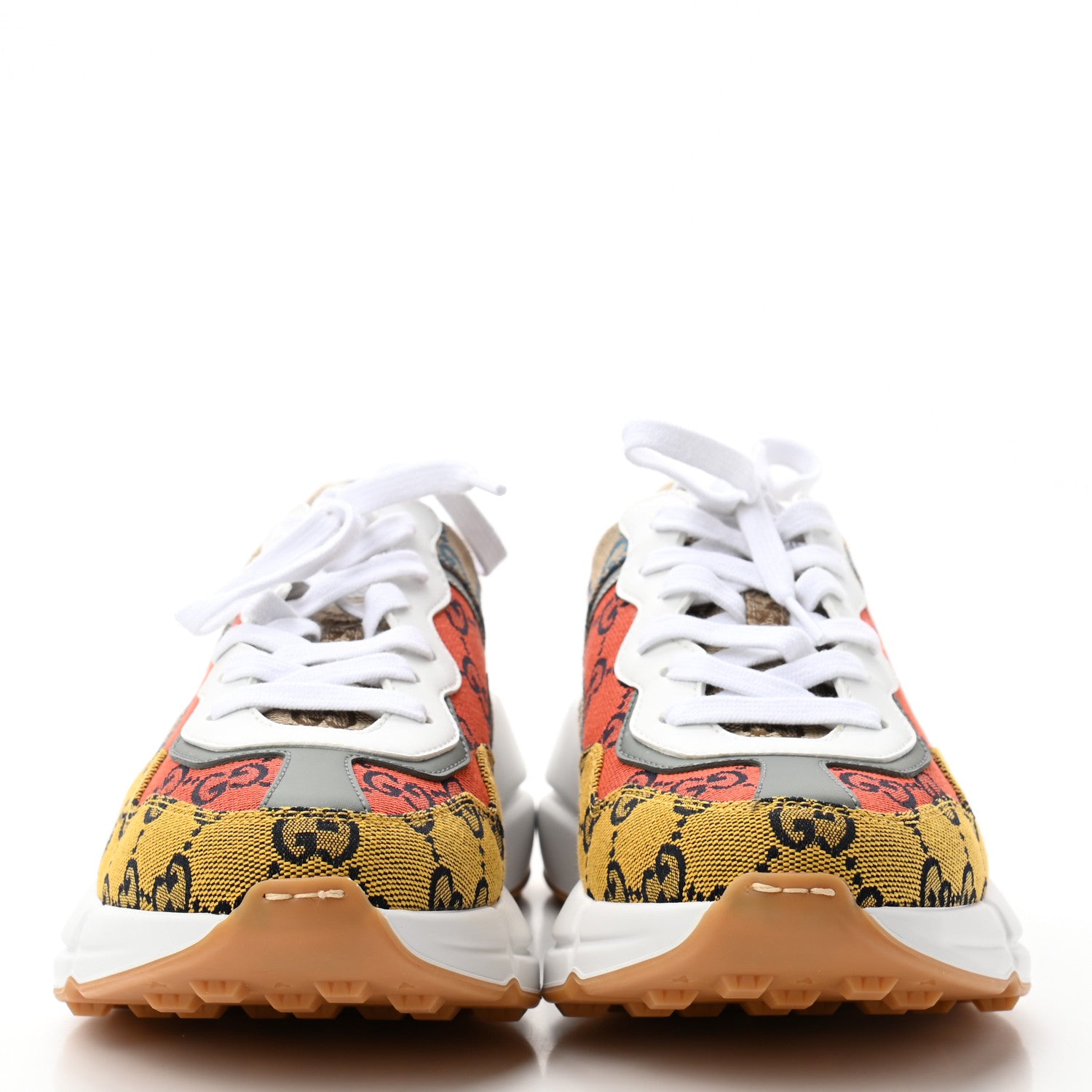 Gucci Monogram Multicolor Demetra Womens Rhyton Sneakers 37.5 Yellow Blue Great White Tabasco 2 of 7