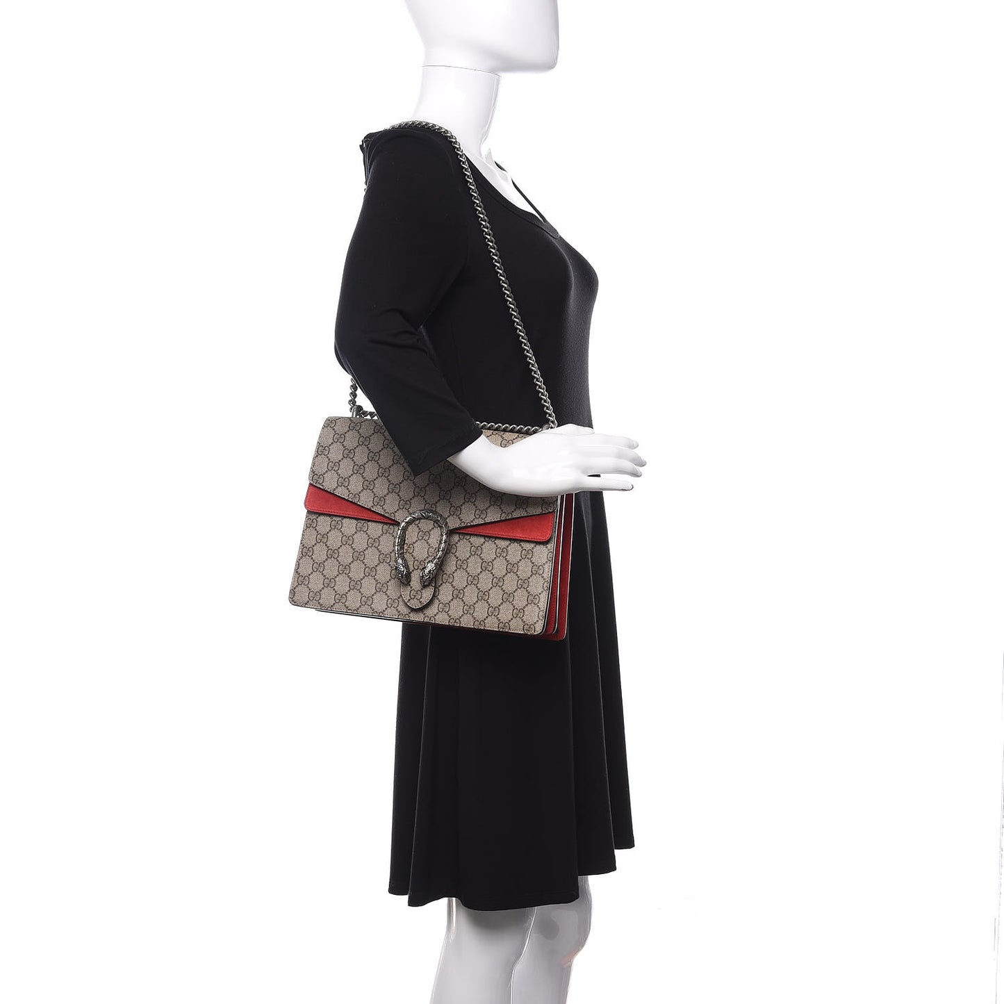 GG Supreme Monogram Suede Cudu Medium Dionysus Shoulder Bag Beige Ebony Vulcanic Red