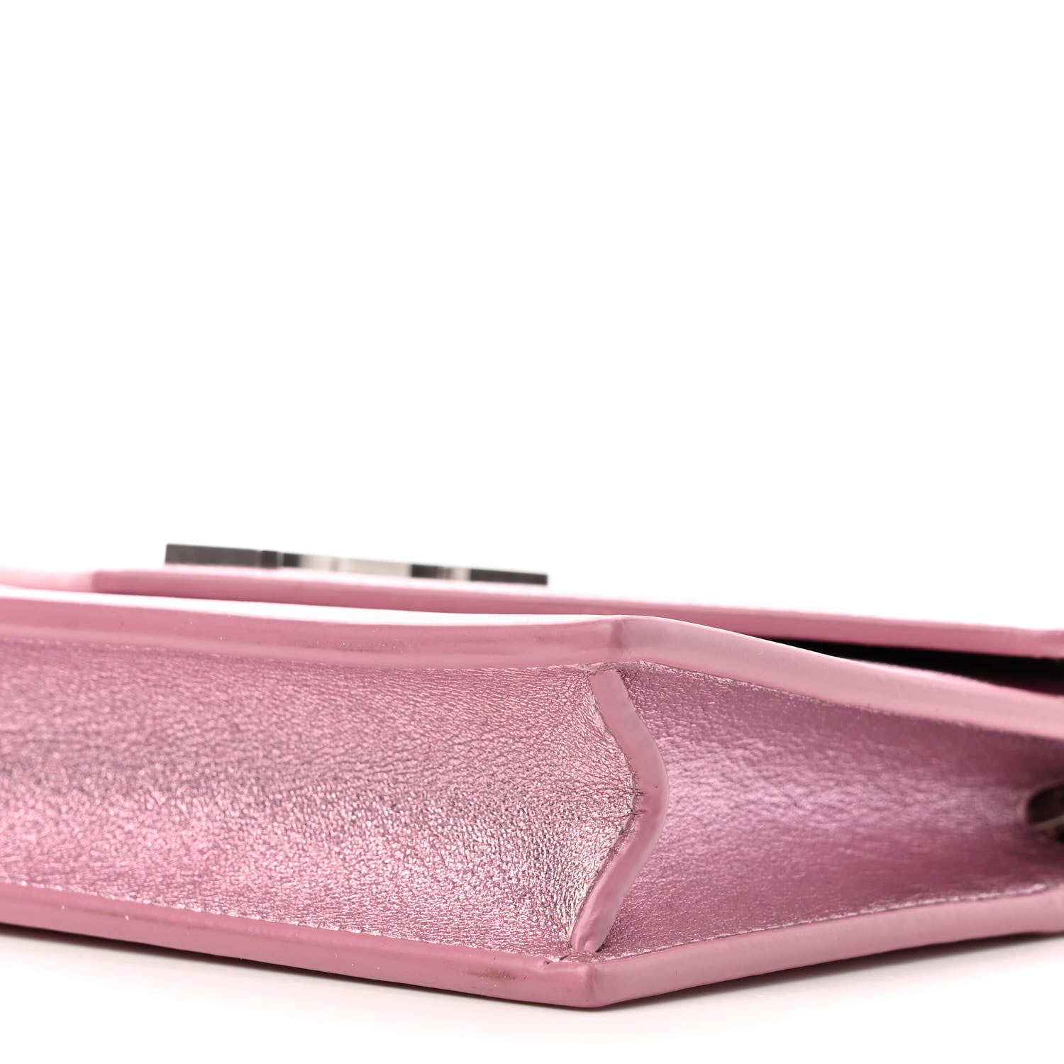 Saint Laurent Metallic Calfskin Monogram Envelope Chain Wallet Pink 10 of 10