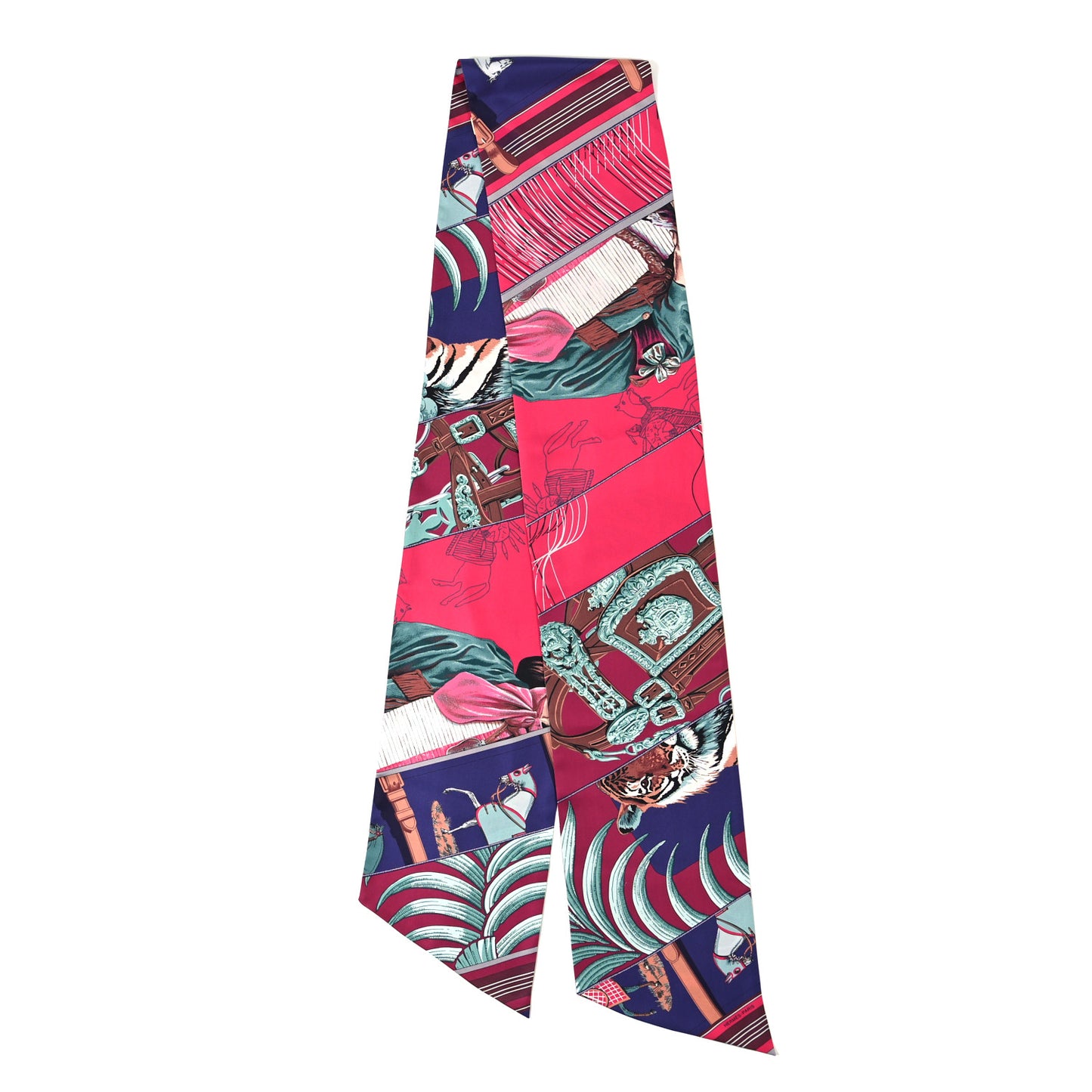 Silk Maxi Twilly Rose Indien Bordeaux Vert