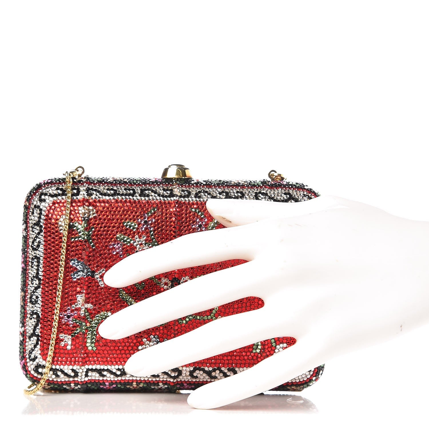 Judith Leiber Swarovski Crystal Floral Minaudiere Clutch Red 3 of 7