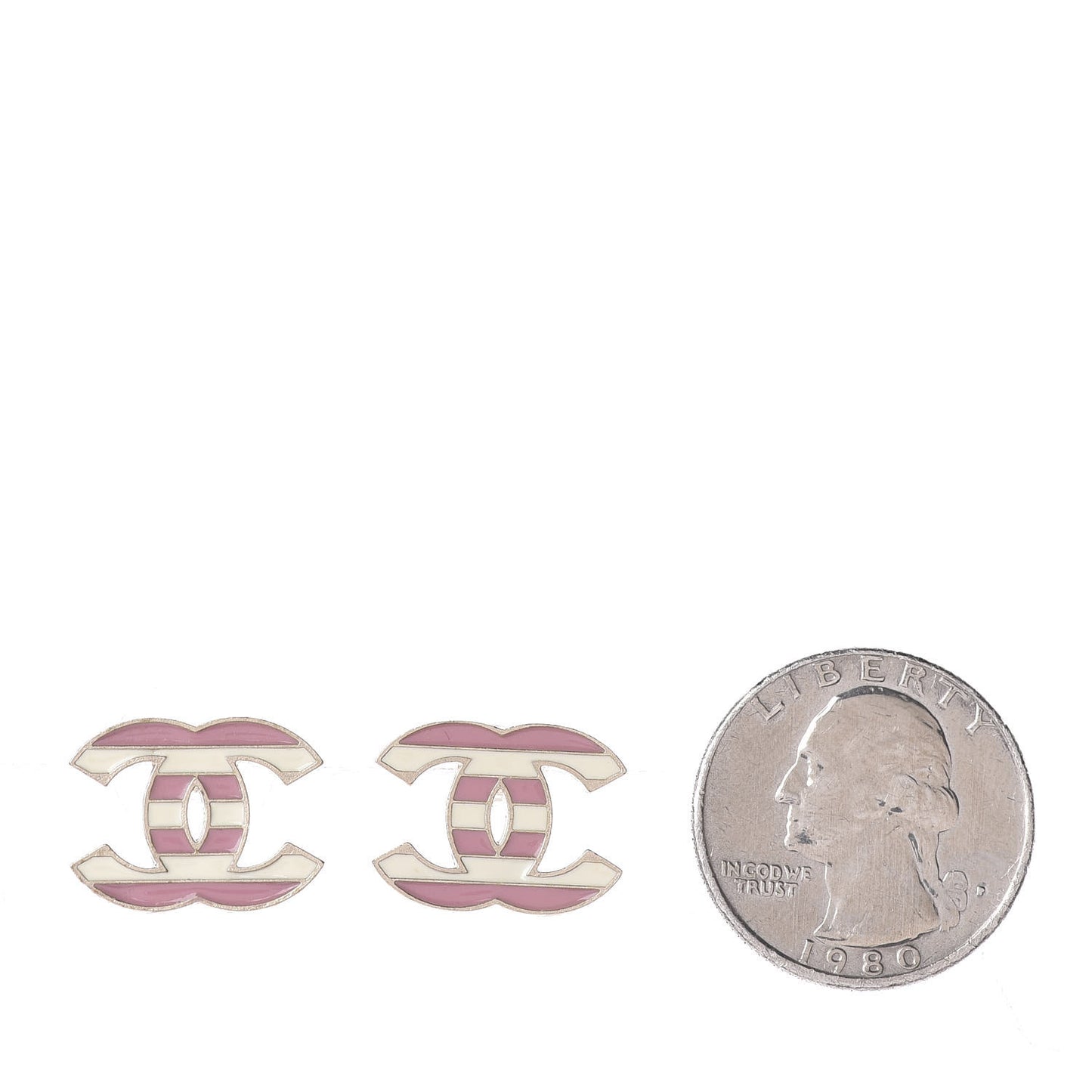 Enamel Striped CC Earrings Pink White Gold