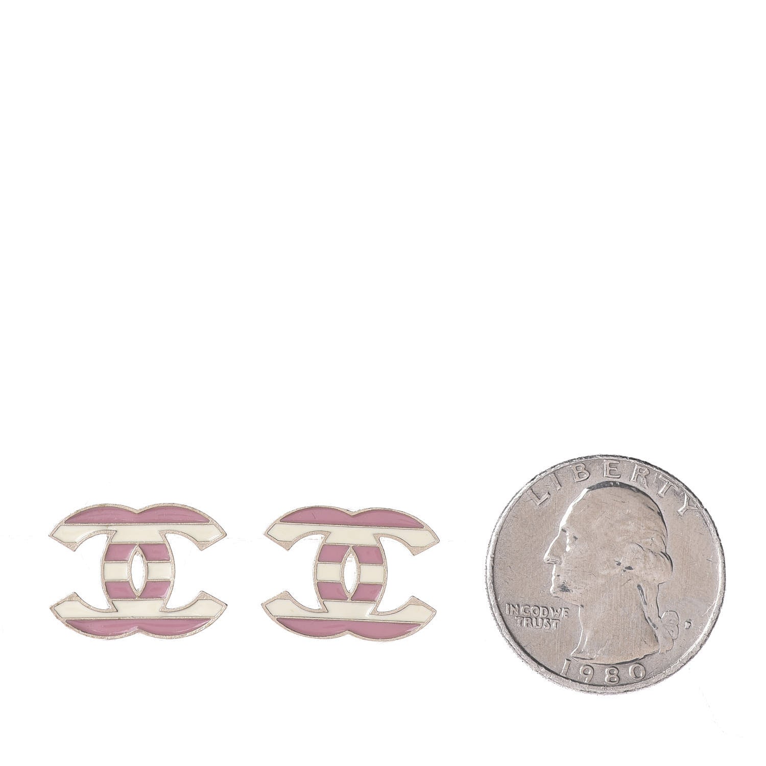 Chanel Enamel Striped CC Earrings Pink White Gold 2 of 4