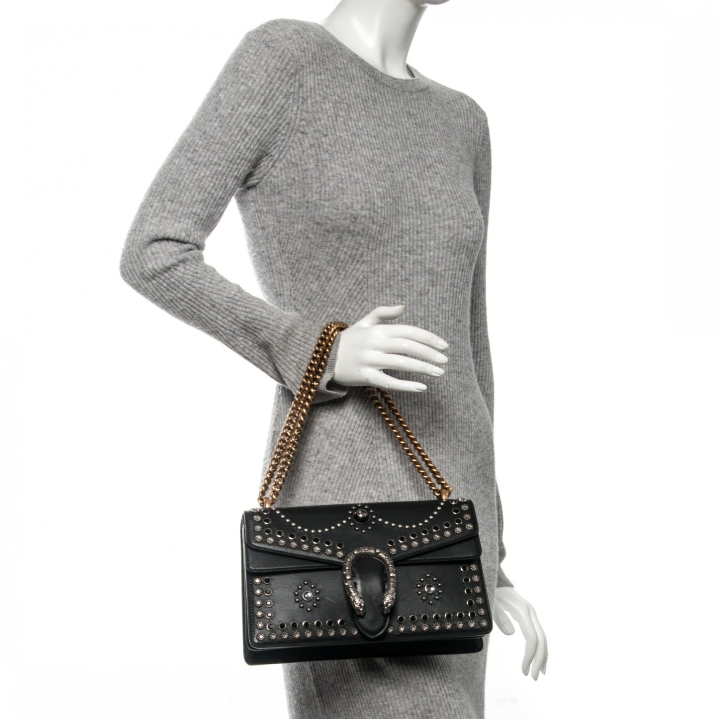Calfskin Studded Small Dionysus Shoulder Bag Black