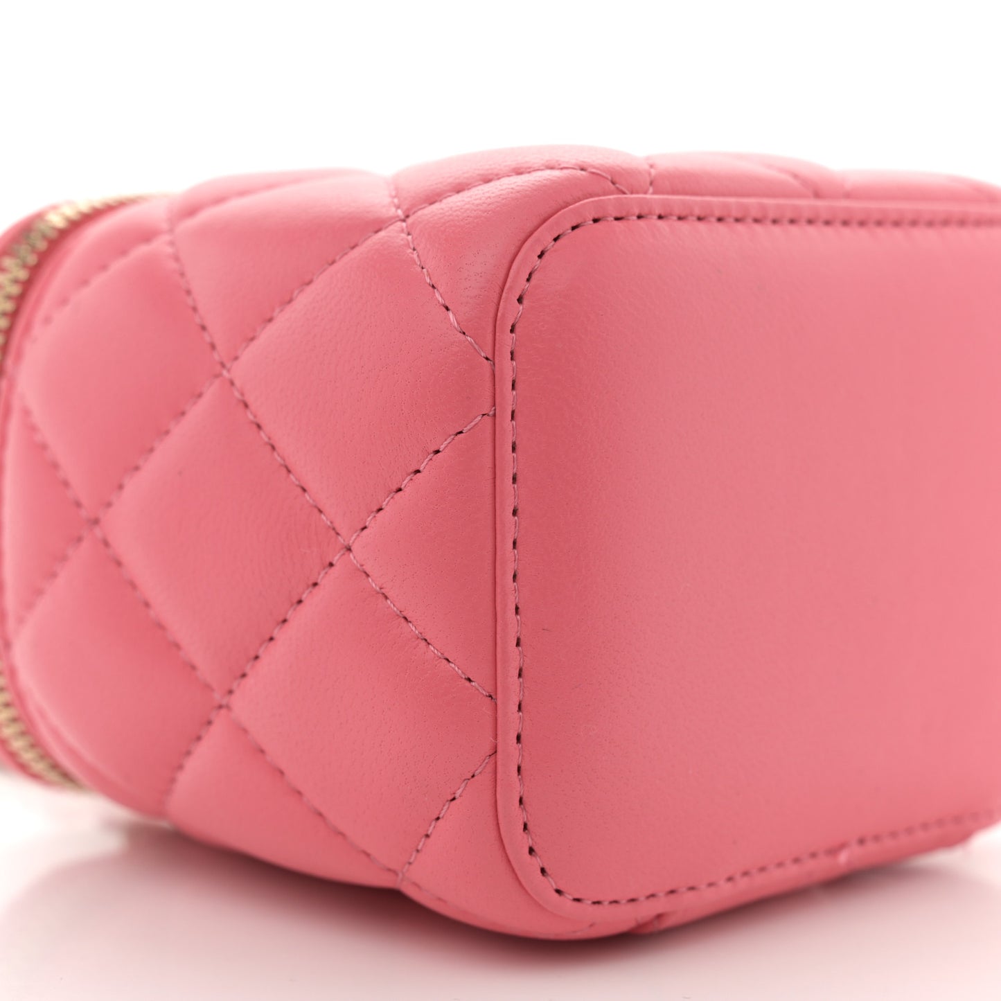Lambskin Quilted Pearl Crush Mini Vanity Case With Chain Dark Pink