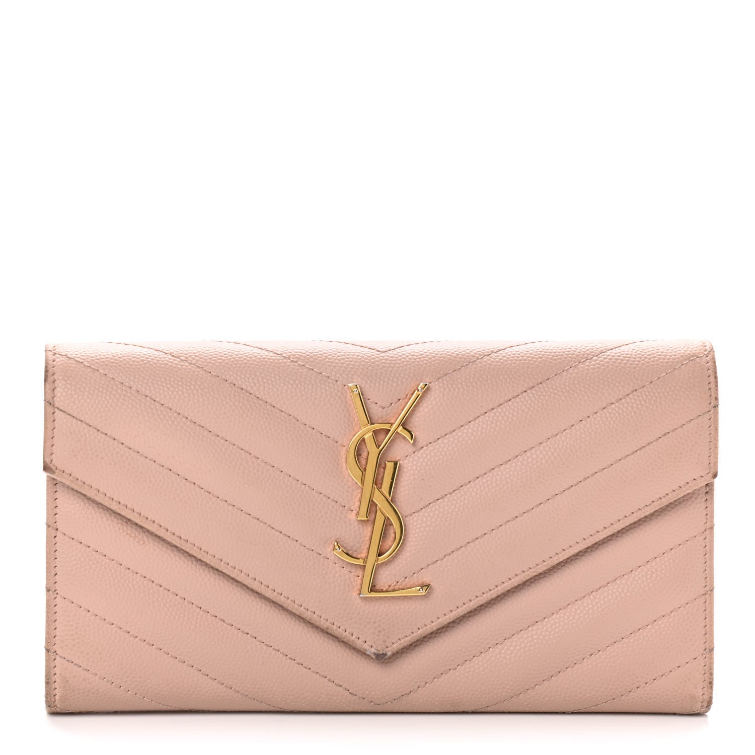 Saint Laurent Grain De Poudre Matelasse Chevron Monogram Flap Wallet Pale Pink 1 of 14