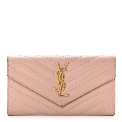 Saint Laurent Grain De Poudre Matelasse Chevron Monogram Flap Wallet Pale Pink 1 of 14