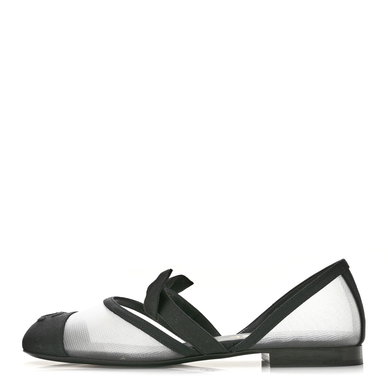 Chanel Mesh Grosgrain Mary Janes Flats 37 White Black 1 of 10
