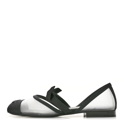 Chanel Mesh Grosgrain Mary Janes Flats 37 White Black 1 of 10