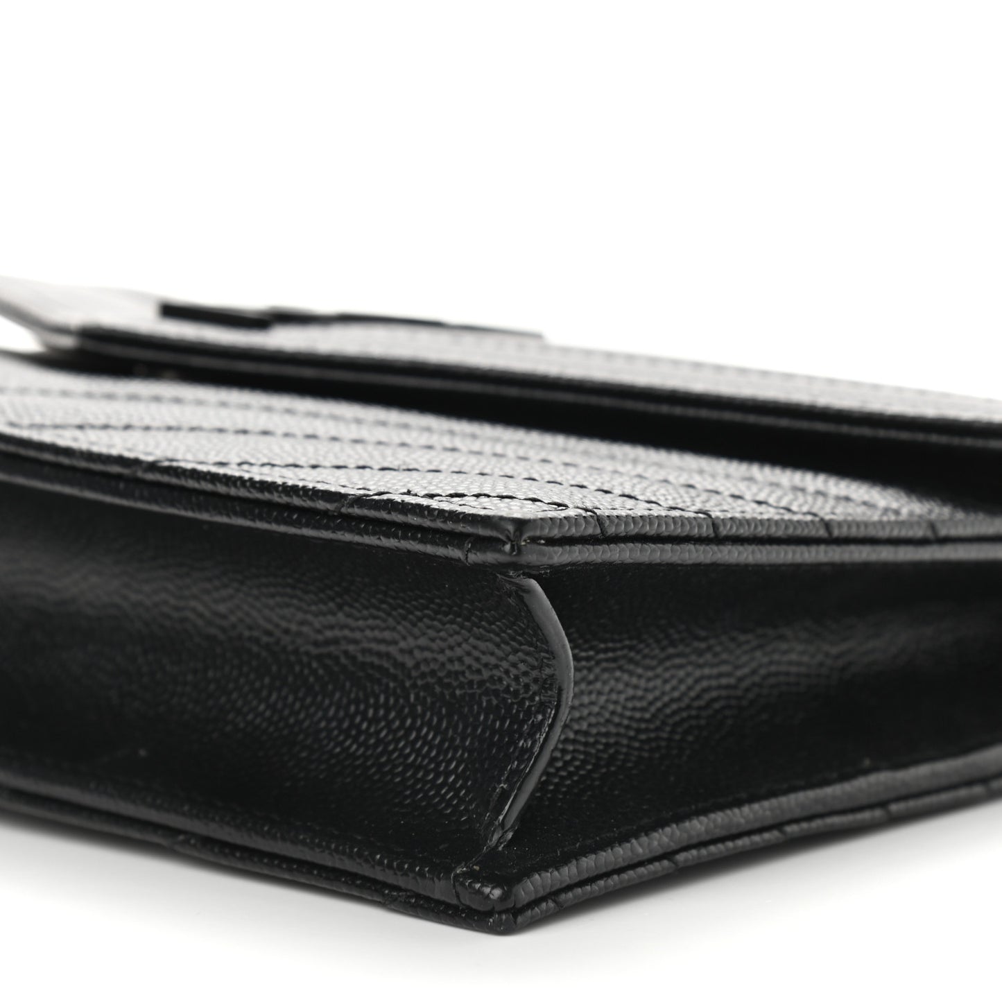 Grain De Poudre Matelasse Chevron Monogram Envelope Chain Wallet Black