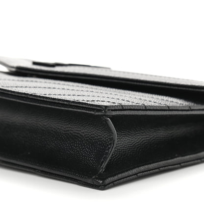 Saint Laurent Grain De Poudre Matelasse Chevron Monogram Envelope Chain Wallet Black 8 of 8