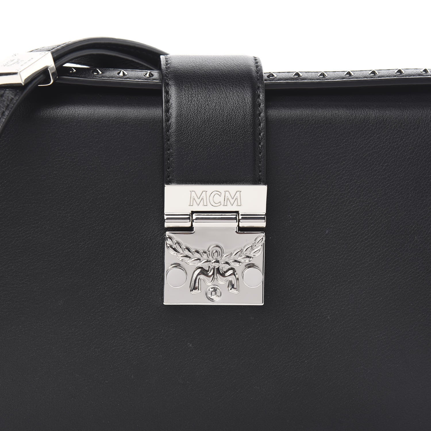 MCM Calfskin Studded Outline Shoulder Bag Black 9 of 9