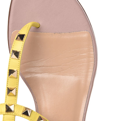 Valentino Garavani Nappa Rockstud Ankle Wrap Flat Thong Sandals 35 Yellow 7 of 8