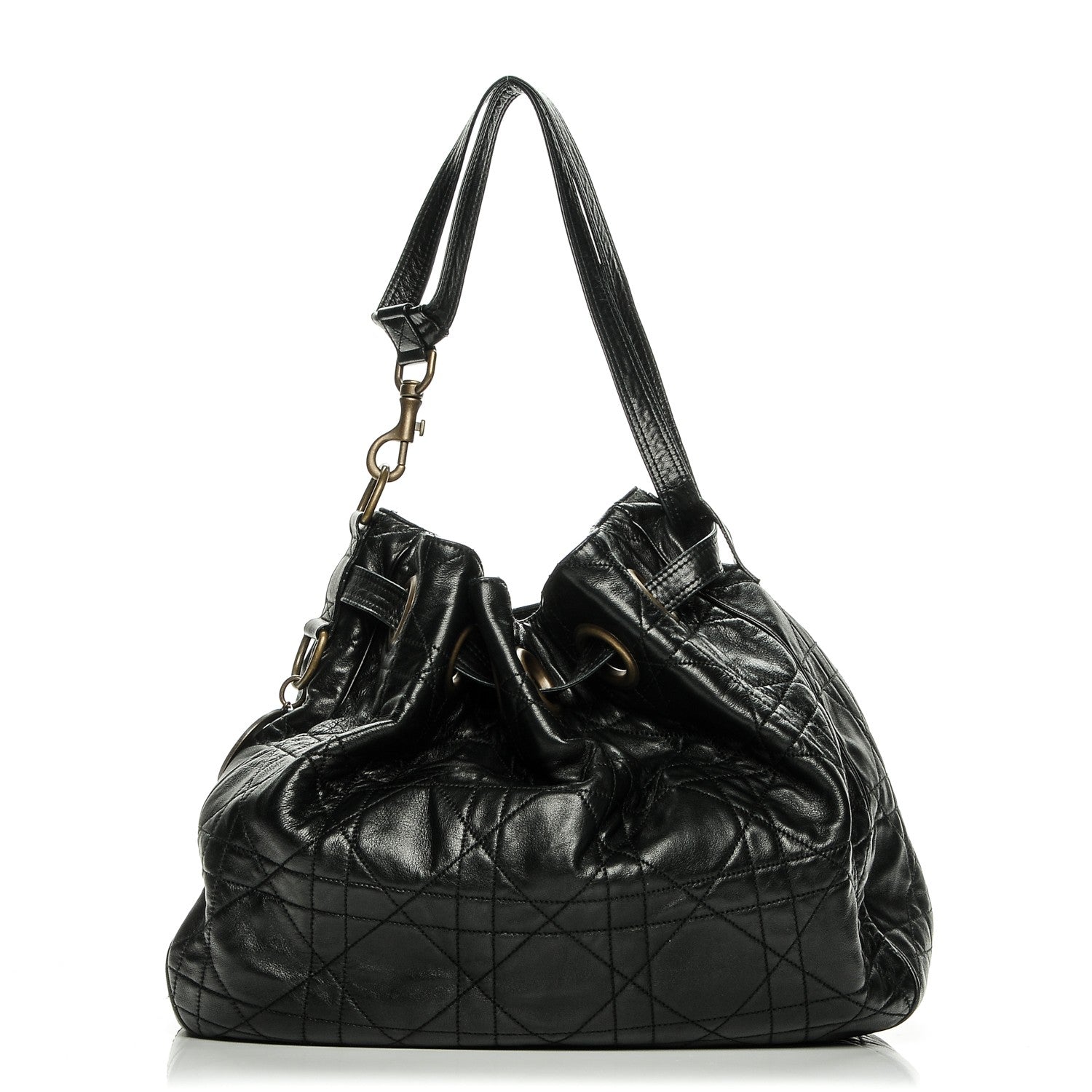 Christian Dior Lambskin Cannage Stitched Drawsting Tote Black 1 of 8