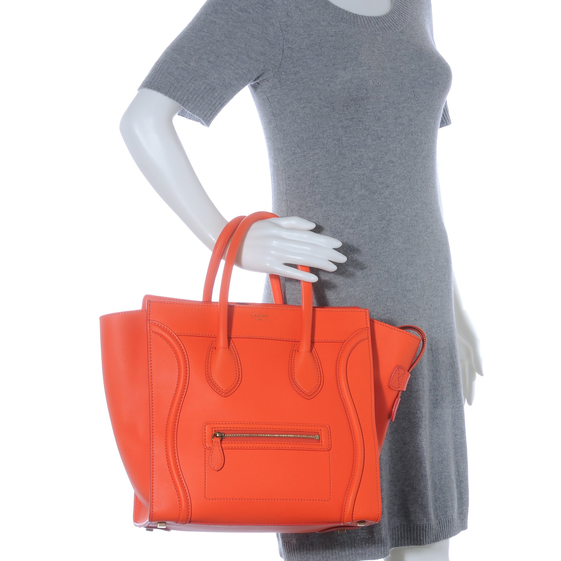 Celine Smooth Calfskin Mini Luggage Bright Orange 2 of 10