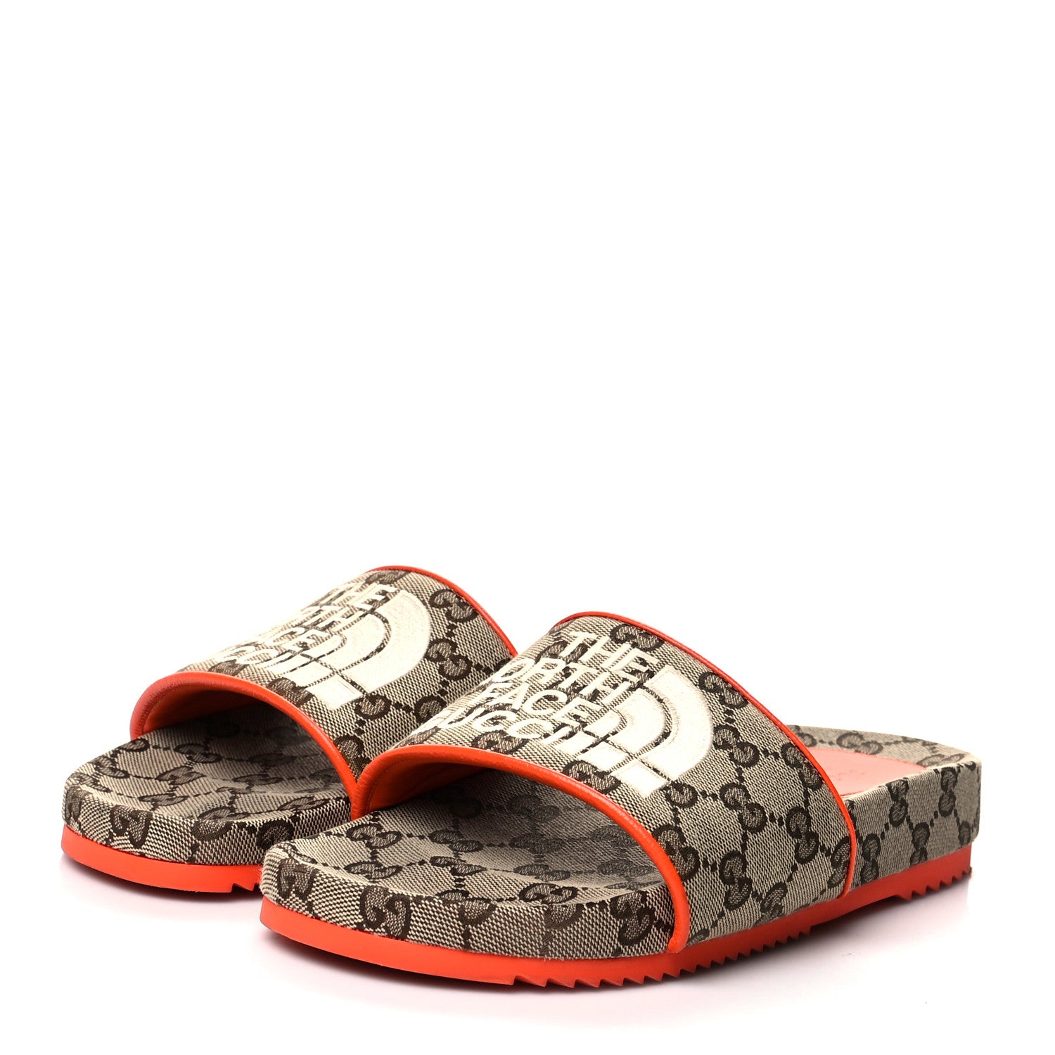 Gucci X NORTH FACE Canvas GG Monogram Womens Slide Sandals 39 Beige Mystic White Deep Orange 3 of 8
