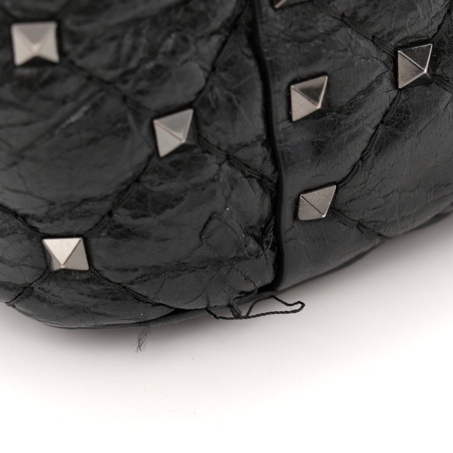 Craquele Nappa Medium Rockstud Spike Shoulder Bag Black