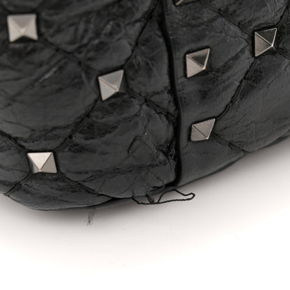 Valentino Garavani Craquele Nappa Medium Rockstud Spike Shoulder Bag Black 10 of 11
