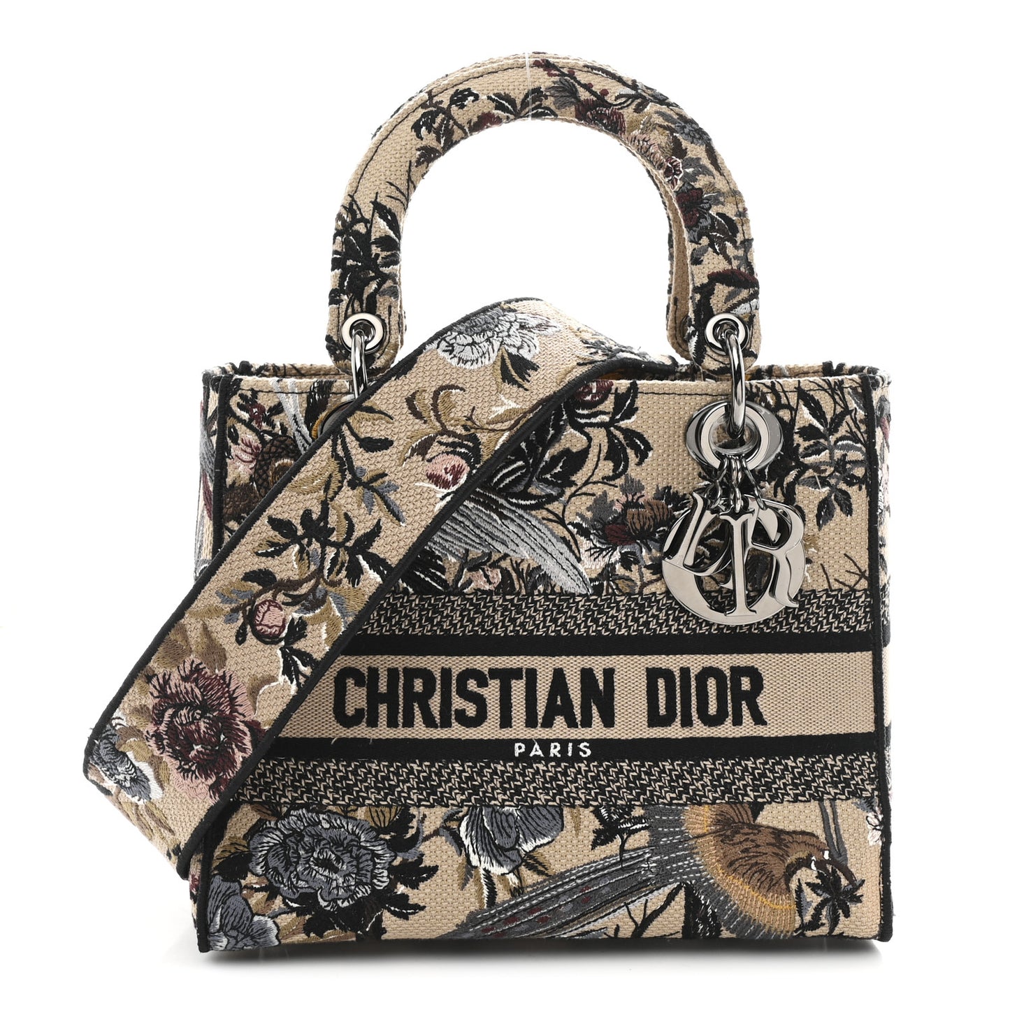 Canvas Embroidered Jardin D'Hiver Medium Lady D-Lite Beige Multicolor