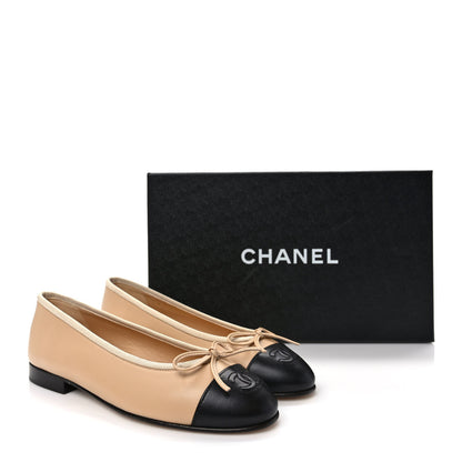 Chanel Lambskin Cap Toe CC Ballerina Flats 35.5 Beige Black 9 of 9