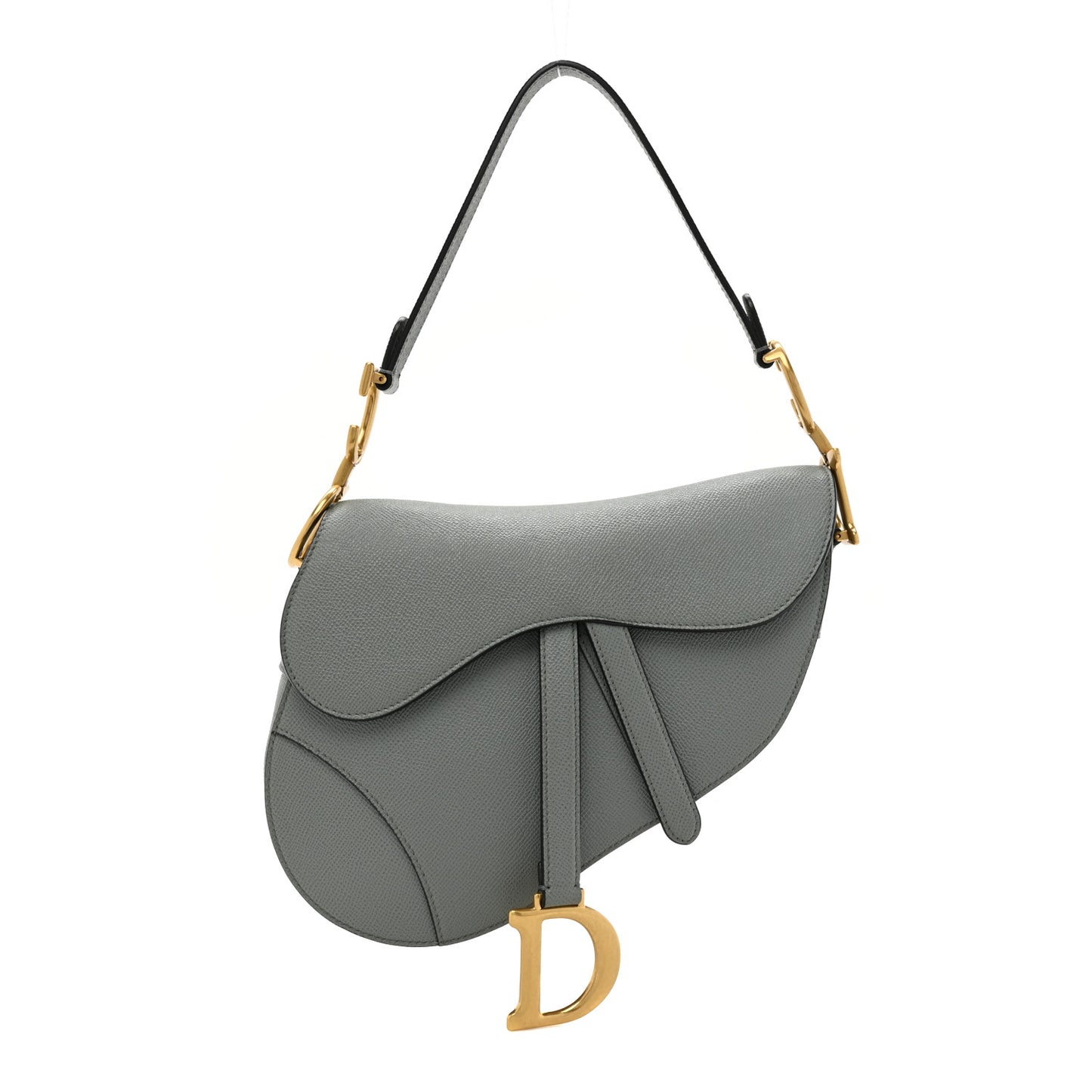 Grained Calfskin Saddle Bag Grey Stone