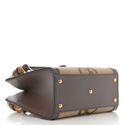Gucci Monogram Jumbo GG Textured Dollar Calfskin Mini Diana Tote Bag Camel Ebony New Acero 4 of 10