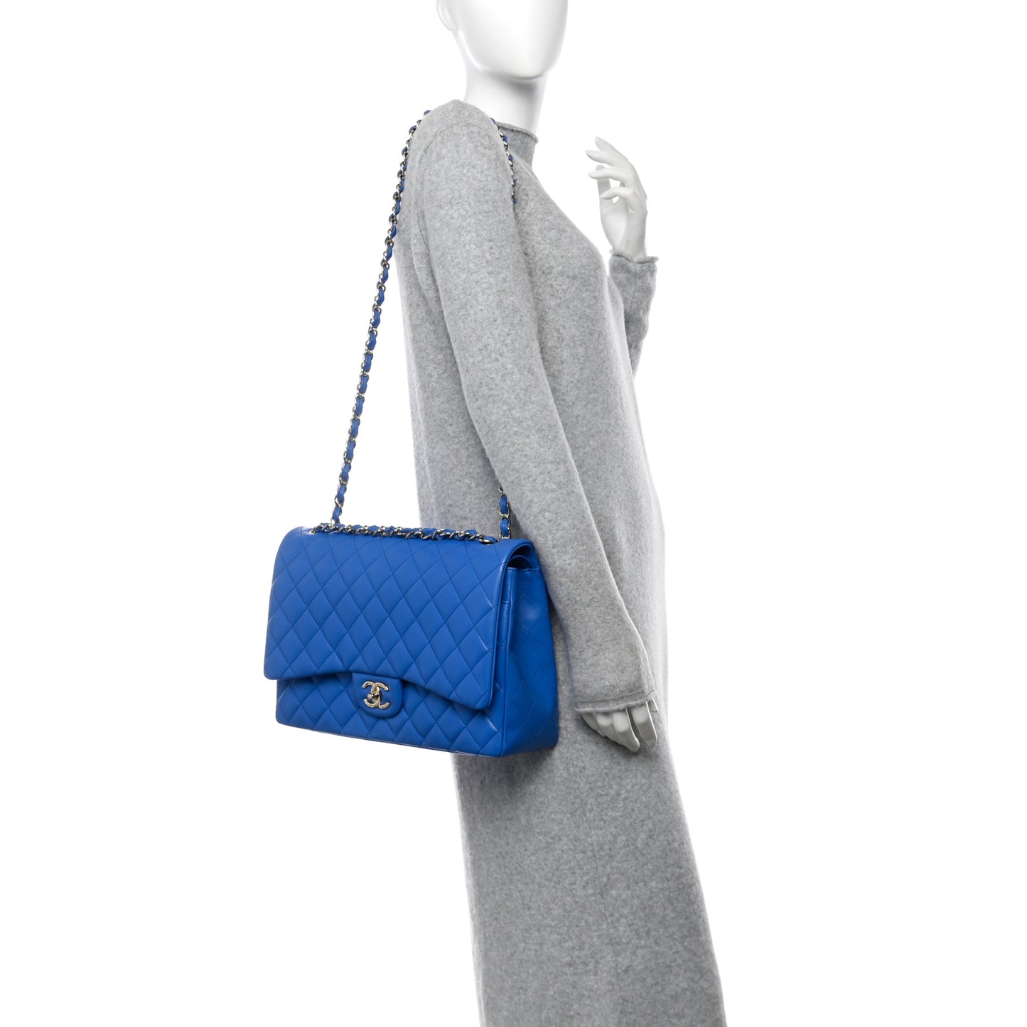 Lambskin Quilted Maxi Double Flap Blue