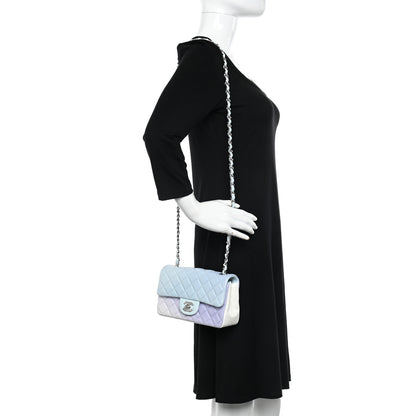 Chanel Perforated Lambskin Quilted Mini Rectangular Flap Light Blue Light Purple White 2 of 11