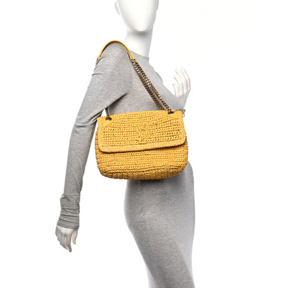 Saint Laurent Raffia Calfskin Monogram Medium Niki Chain Satchel Wheat 2 of 10