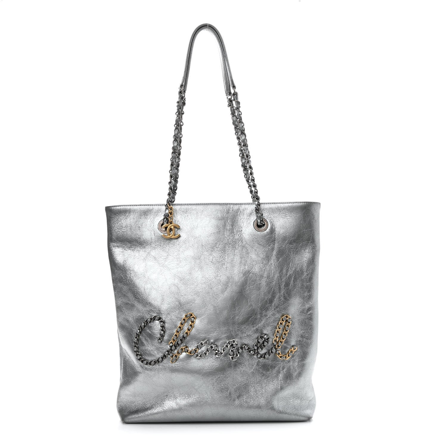 Chanel Metallic Crumpled Calfskin Chain 20s Signe Tote Silver 1 of 10