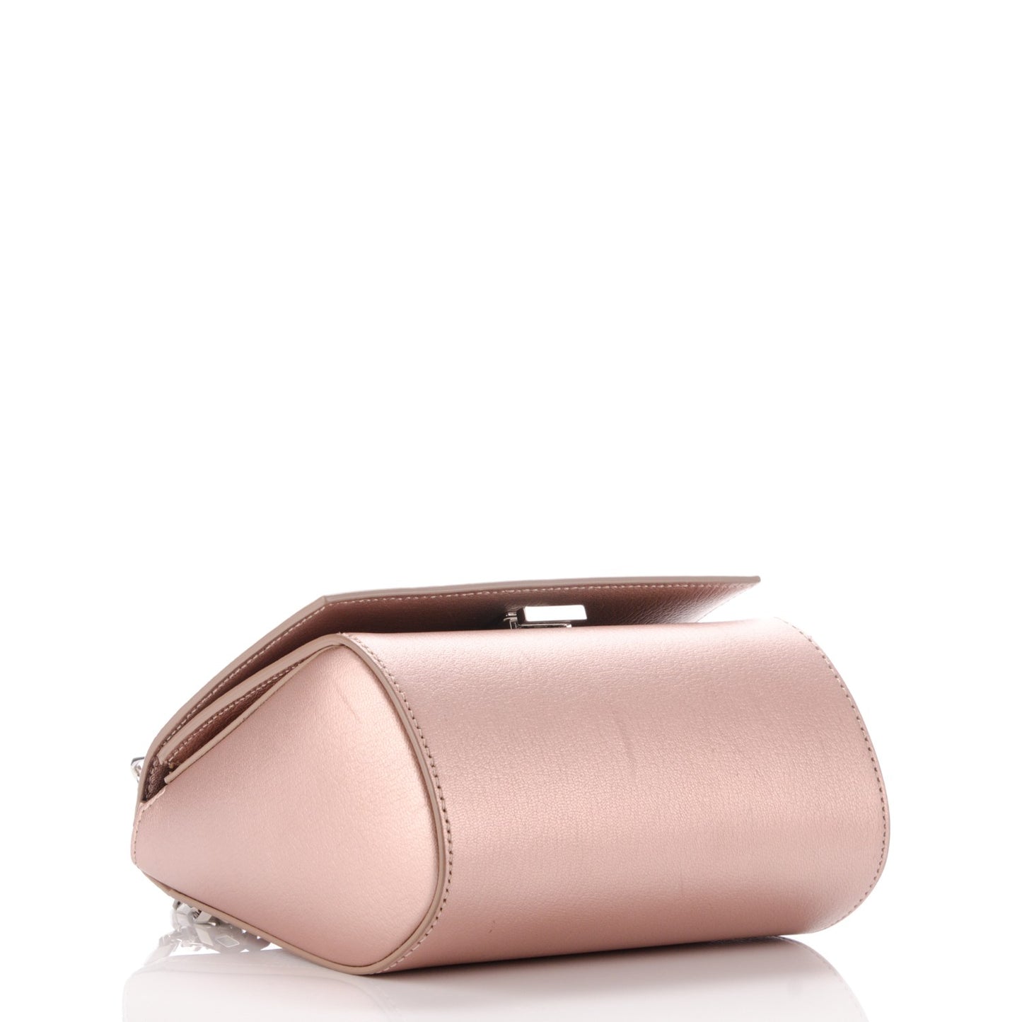 Metallic Calfskin Mini Pandora Box Chain Crossbody Bag Light Pink
